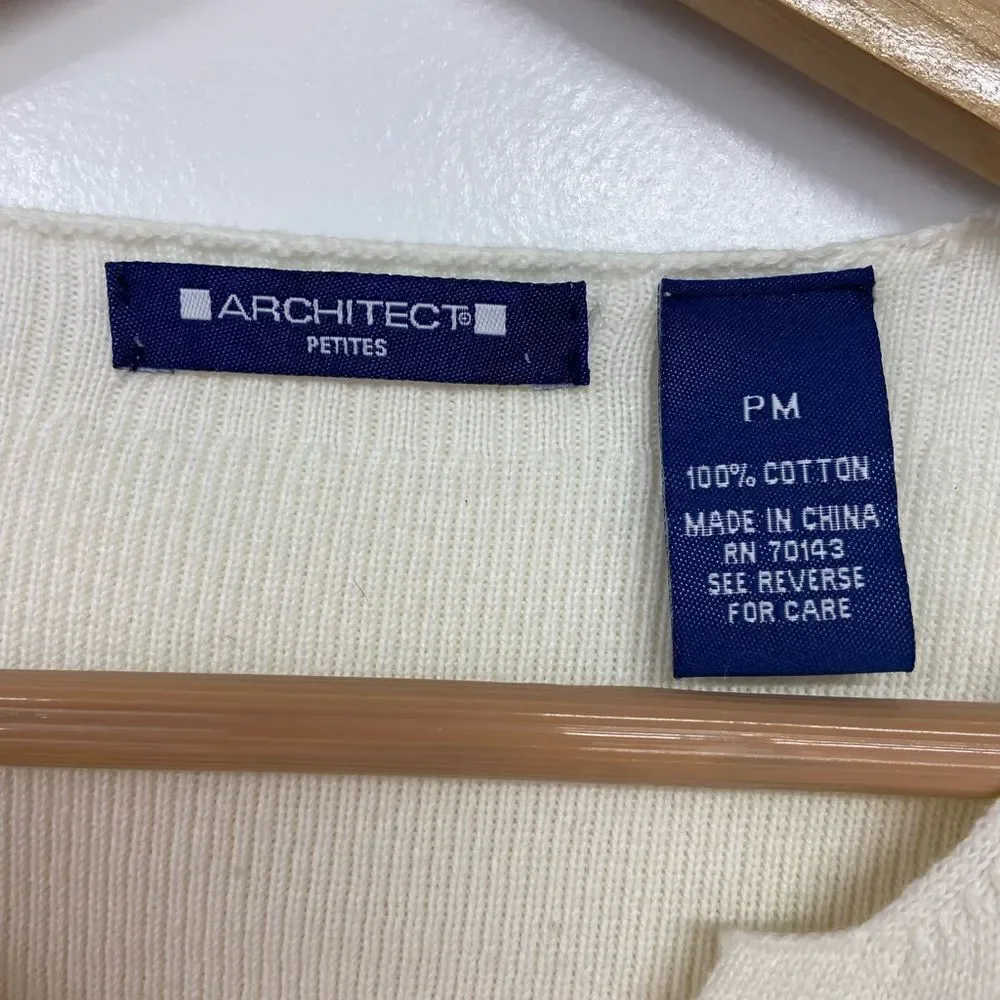 Vintage Architect 100% Cotton Button Front Ivory Cardigan Petite Medium